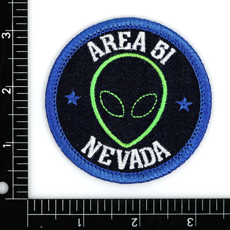 Area 51 Nevada Alien Head Embroidered Patch Black/Royal Blue Iron-On Sew-On Hat - Image 2 of 2