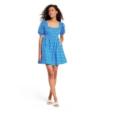 RHODE Women's Eyelet Mini Dress with Pockets Light Blue Size XXS