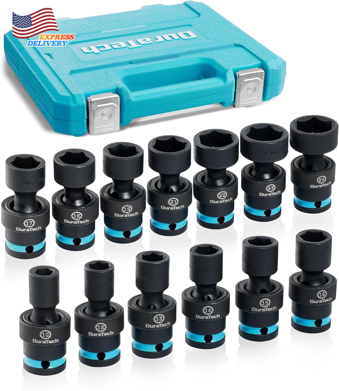 1/2 Inch Drive 13-Piece Shallow Wobble Impact Socket Set 6 Point