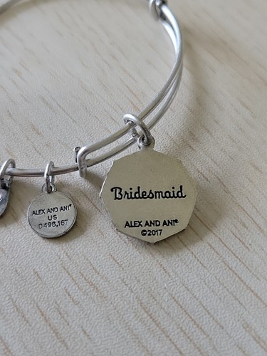 Alex And Ani Bridesmaid Sister Of My Heart Silvertone Expandable Bangle Bracelet - Picture 5 of 6