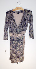 Ann Taylor True Wrap Dress 0 Jersey Knit Navy Blue & Beige Pink