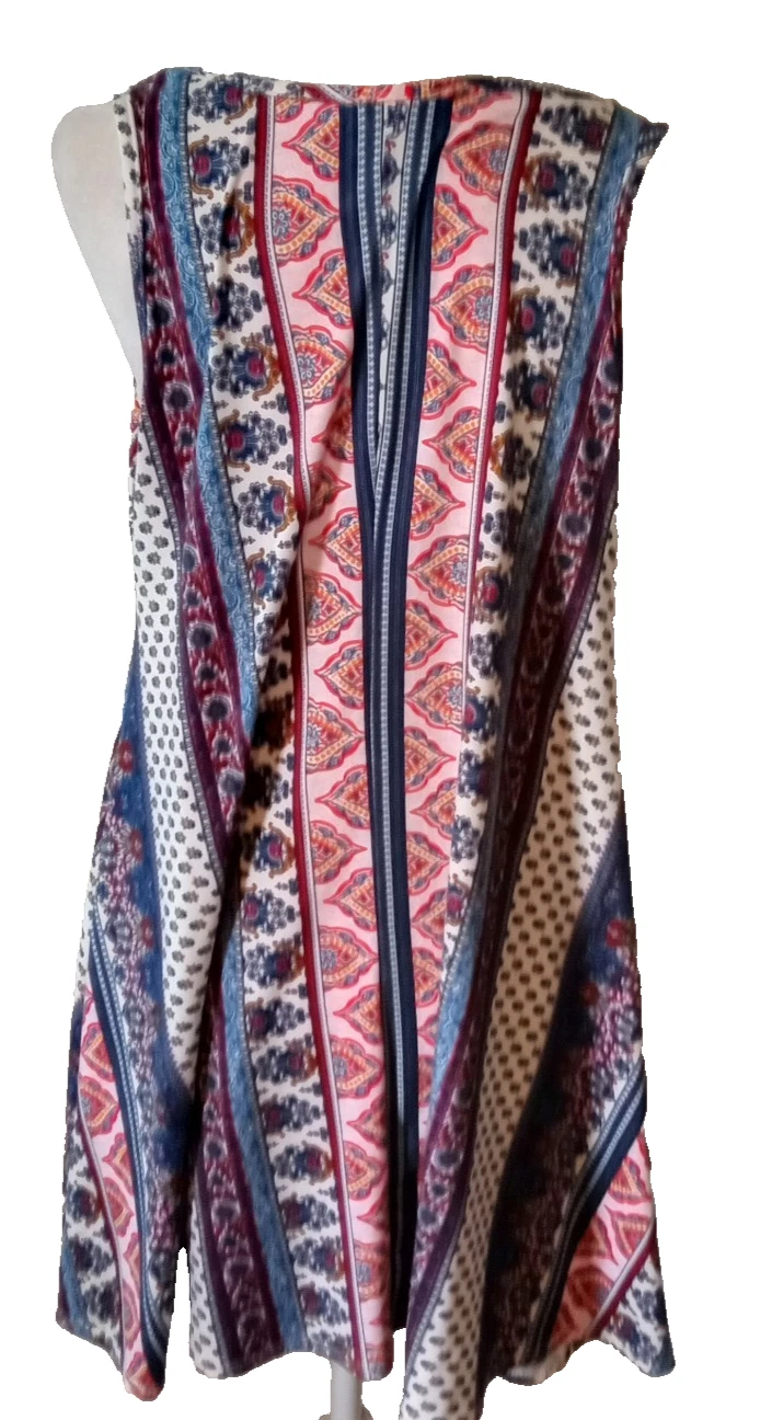 VETEMENTS Mini Abito Junior Discreto Scollo V Stampa Bohemien Maglia Senza Maniche Taglia XL