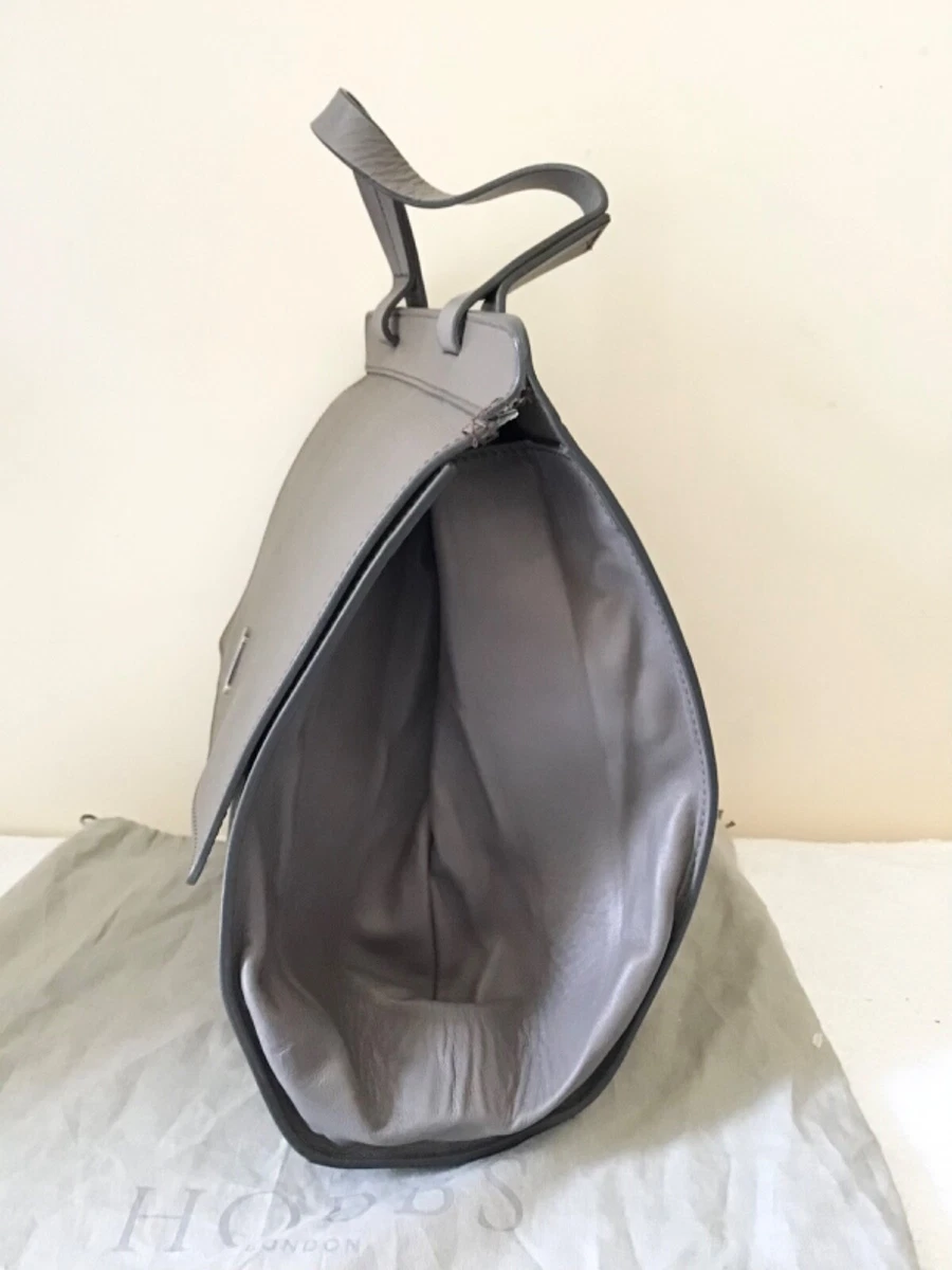 HOBBS GREY LEATHER FRONT FLAP TOP HANDLE BAG