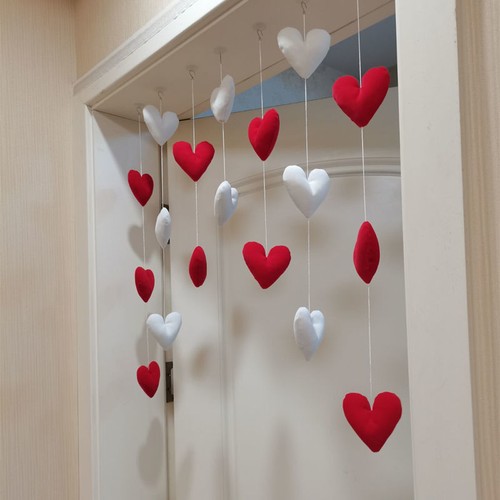 Heart Shaped Furry Door Hanging Curtain Self Adhesive Cute Sweet Home Decor Pink - Picture 8 of 19