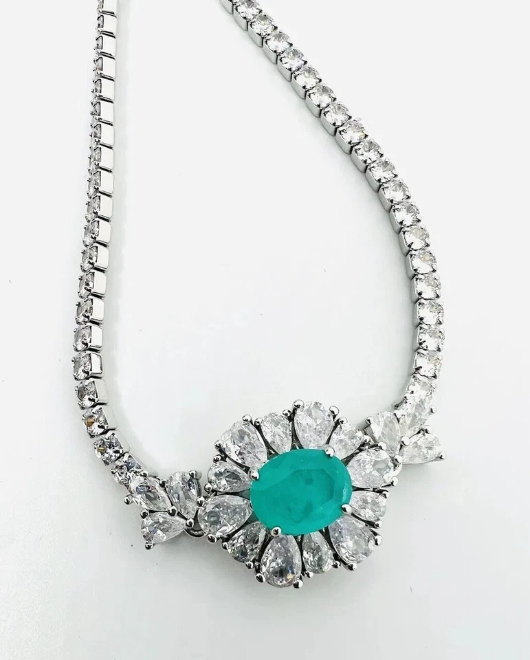 Sparkling “Flawed” Aquamarine Glass & CZ Tennis Link Bracelet New - image 2 of 4