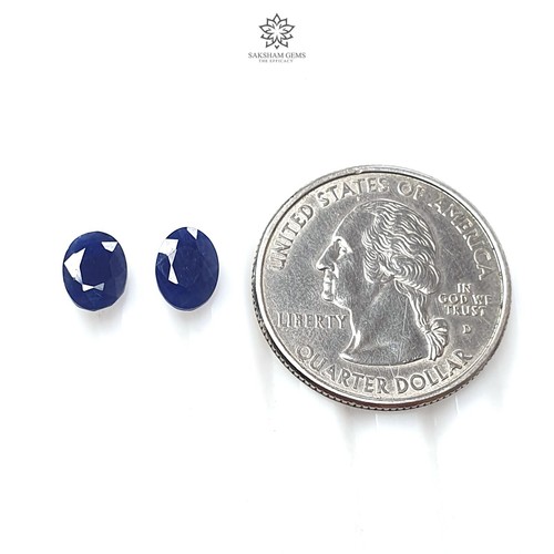 Pares de piedras preciosas de corte facetado de zafiro azul 100 % natural con forma ovalada para joyería - Imagen 4 de 9