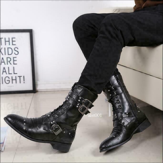 Autumn Men's Lace Up Zip Rivet Punk Rock Boots Goth Band