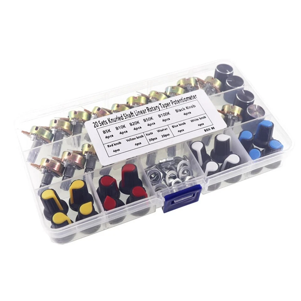 20Set WH148 15MM Rotary Potentiometer B5K/10K/20K/50K/100K 3Pin with Knobs & Box - Image 3 of 4