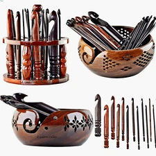 Ergonomic Wooden Crochet Hooks Wooden Yarn Bowl Crochet Storage Stand Jumbo Hook
