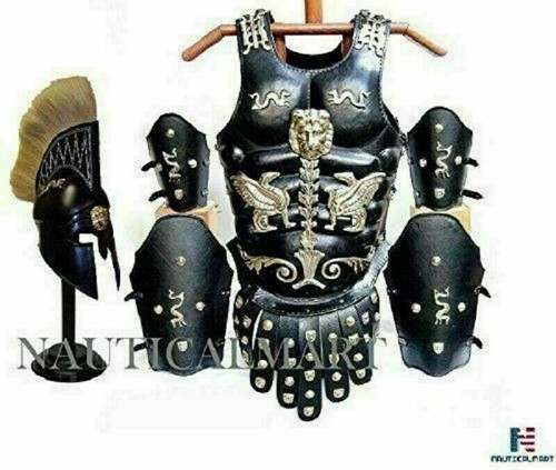 Christmas Set Medieval Roman Muscle Armor Cuirass Leather With Helmet engraved - Picture 4 of 8