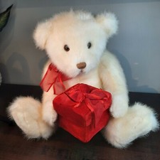 Gund Holiday Cream Teddy Bear Holding Red Gift Box 12 Plush Stuffed Animal