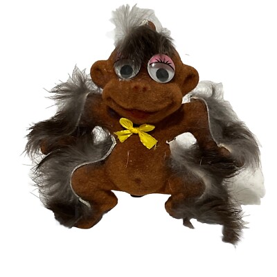 Adorable Vintage Flocked Googly Eye Monkey Chimp Toy Hong Kong Hanger 4.5 