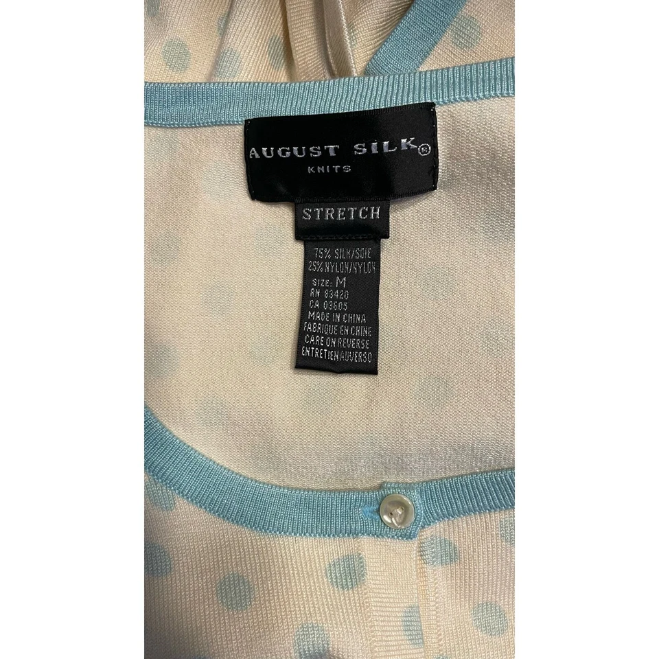 Suéter Cárdigan August Seda Azul Crema Mezcla Seda Lunares Talla: M Foto 4 de 4