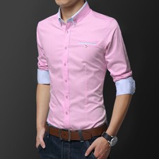 New Mens Dress Shirts Long Sleeves Casual Slim Business Work Camisas Shirts Tops