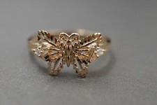 14K Solid Yellow Gold 9.5MM Shine Cut Fancy Butterfly CZ Band Ring. Size 7
