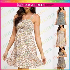 Womens Straps Sleeveless Floral Fronted Tie Ruffle Clubwear Party Mini Dress