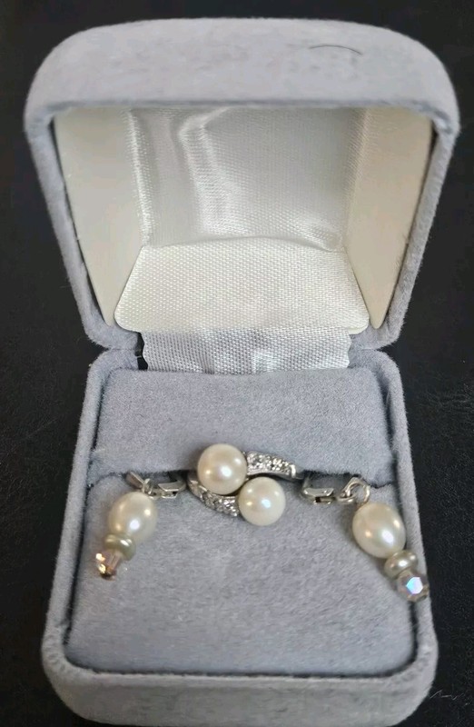 Pearl Diamond Bypass 14k White Gold  Ring, Sz 2, , 925 Silver Pearl Earrings 