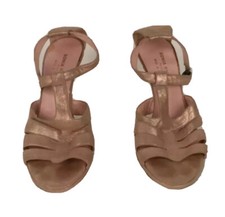 Women  s Sonia Rykiel Leather Metallic Gold Open Toe Ankle Strap Heels Size 7