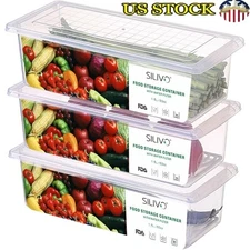 Produce Storage Containers Fridge BPA Free Food Saver W/ Water Drain Tray New
