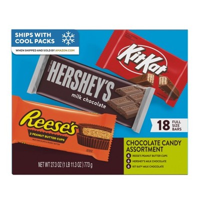 HERSHEY'S, KIT KAT and REESE'S Assorted 27.3 oz (18 Count, Pack of 1), Brown