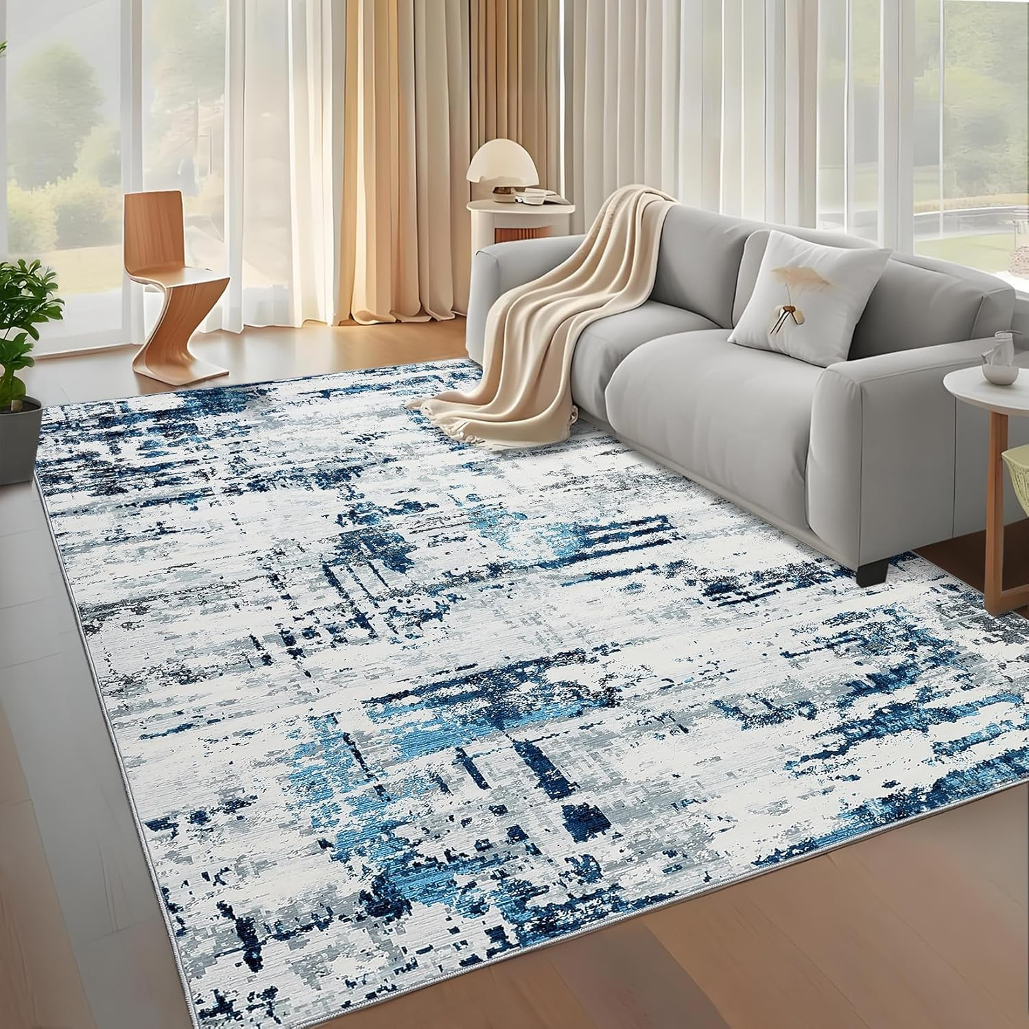 Modern Abstract Washable Area Rug 5X7 for Living Room Indoor Contemporary Floor
