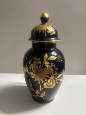Vintage Jlmenau SPC Echt Kobalt Lidded Ginger Jar Urn East Germany Blue Gold 