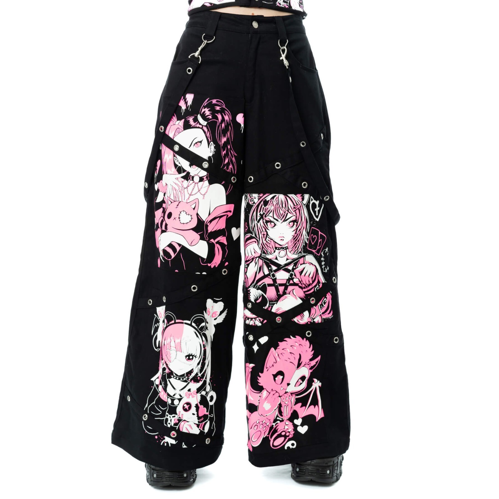Cupcake Cult Dollhouse Detention Anime Gothic Wide Leg Pants UK10 EU38 US6
