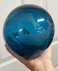 Blenko Float Ball Blue Glass - Etched & Signed — Whale Design - B. RAY 1980