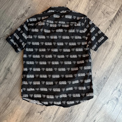 Vintage Guess Denim AOP All Over Print Short Sleeve Button Up Mens L Free Ship - Picture 5 of 6