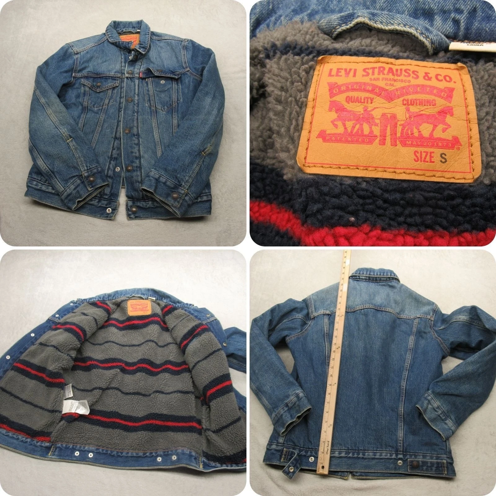 Levis Jacket Mens Small Medium Wash Denim Cotton Sherpa Lined Pockets Trucker
