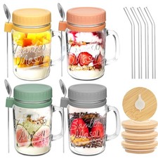 ANOTION Overnight Oats Containers with Lids and Spoons - 16 oz Mason Jars wit...