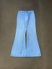 Vintage 70 s Levi s 663 Orange Tab Bellbottom Flare Faded Denim Jeans Size 28x29