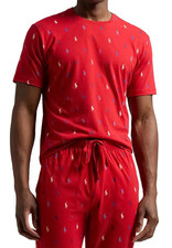 NWT Polo Ralph Lauren RED/BLUE ALLOVER PONY LOGO KNIT COTTON Pajama Set Men's M