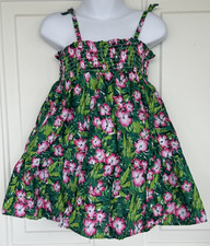 Toddler Girls 3 JANIE  JACK Leilani Hibiscus Green Pink Smocked Sundress Dress