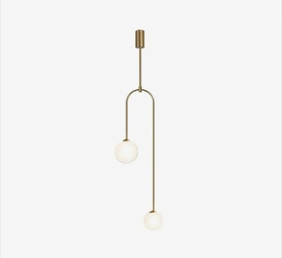 Moderne Pendelleuchte Glaskugel 2-flammig U-Form in Gold, Wohnzimmer & Schlafzimmer