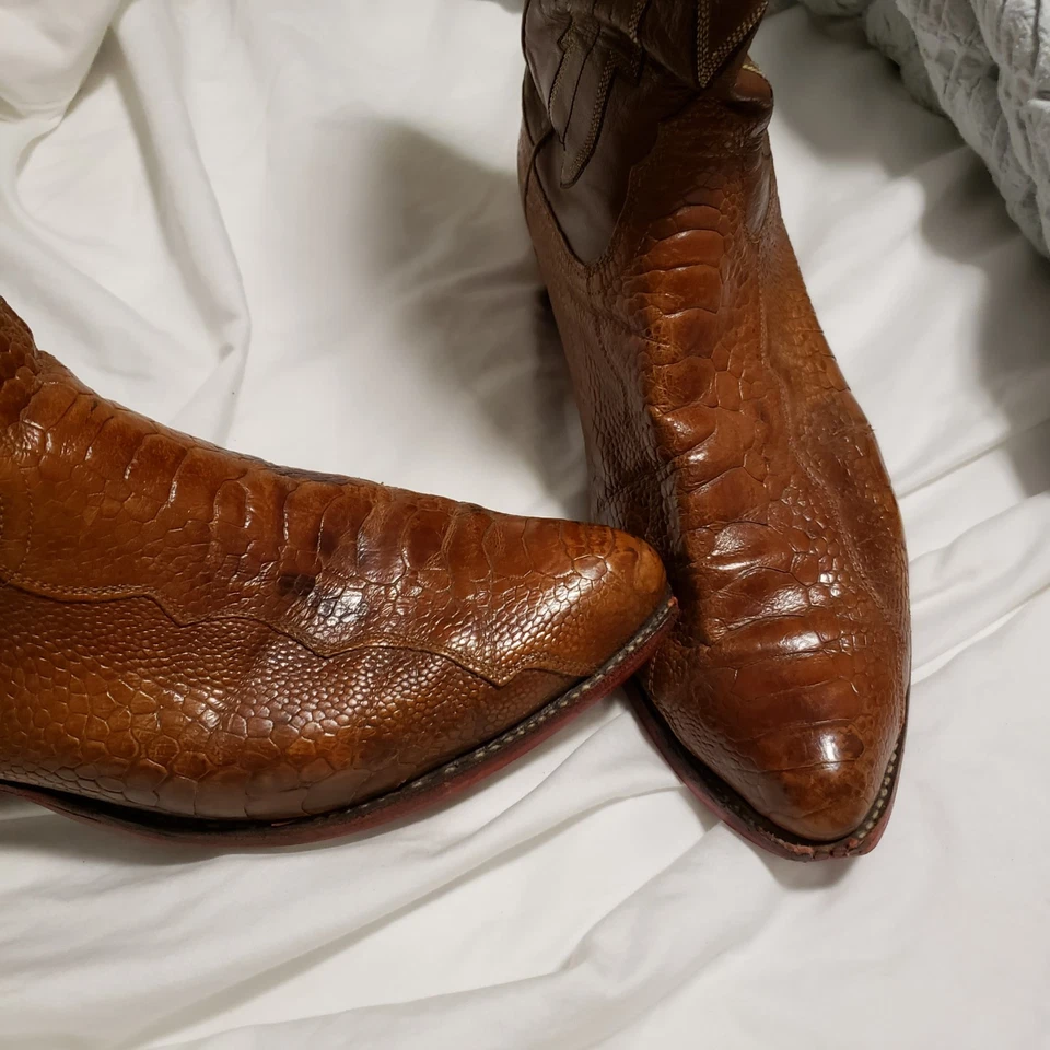 Botas de Vaquero Lucchese Pierna de Avestruz 11 EE, Hombres Gardog Original Tacones y Suelas Rojo Foto 3 de 4