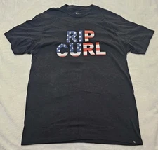 Rip Curl American Flag Letter Logo Men's Black T-shirt Size Large 