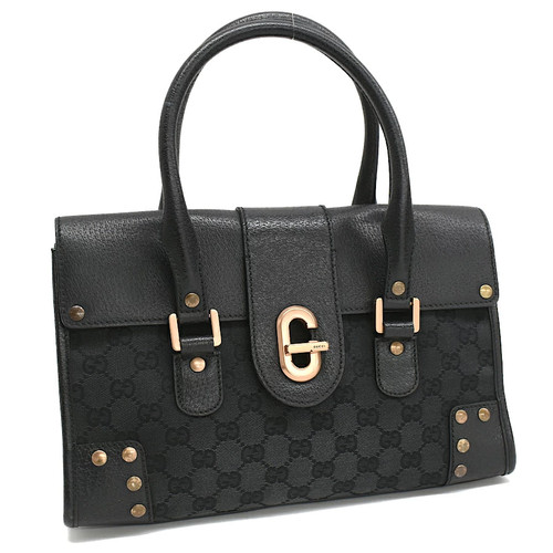 Gucci 124286 GG Canvas Leather Handbag Black Copper Used