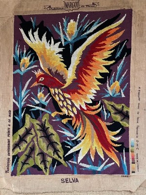 large DMC french 60s bird tapestry wall hanging Style of Lurcat / Picart Le Doux