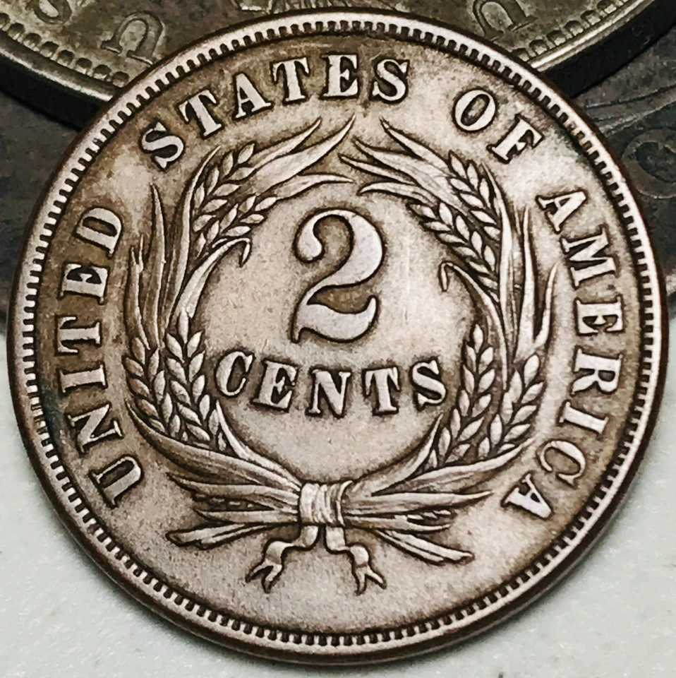 1865 Two Cent Piece 2C FULL MOTTO Civil War Era US Copper Coin CC28436 - Image 2 of 4