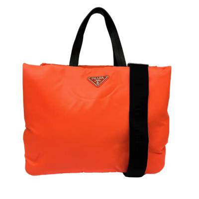Prada Tessuto Puffer Nylon Shopping Tasche groß neon orange / sehr gut
