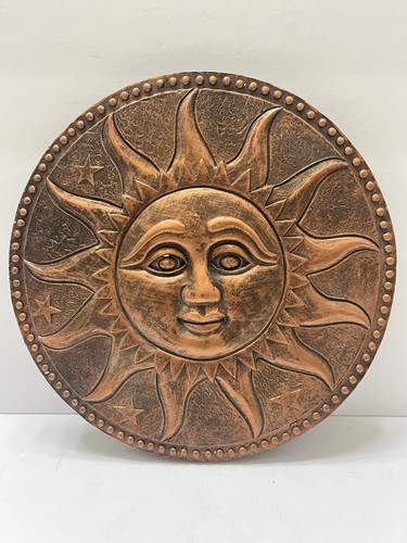 Vintage Bronze Color Sun Face Plaster Decor 10” Celestial Boho