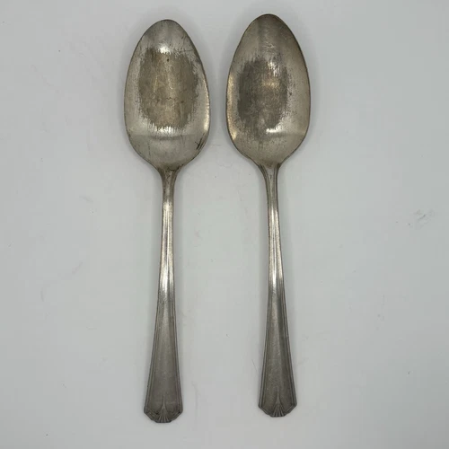Two Vtg. 1934 Simeon L George H Rogers Antique A1+ Silverplate Large 8” Spoons