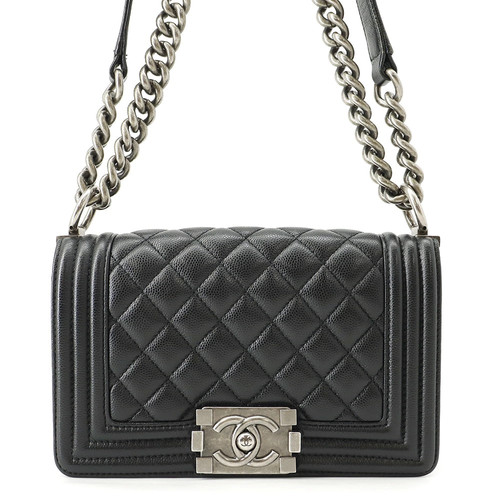 Chanel Boy Small A67085 Shoulder Bag Quilted Caviarskin Black Women's #TZB4361