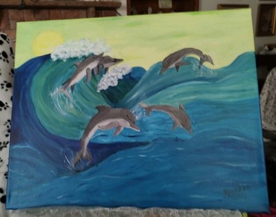 Dolphin Playing In The Sea, 16x20