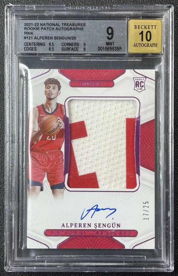 ALPEREN SENGUN BGS 9 2021-22 NATIONAL TREASURES #121 ROOKIE PATCH AUTO PINK /25