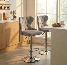 Set of 2 Adjustable Swivel Bar Stools, Velvet Upholstered Counter Height Chairs