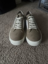 Rick Owens Mens Beige Suede Lace-Up Low Top S...