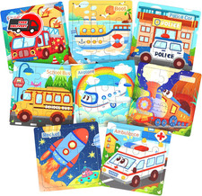 Wooden Puzzles for Toddlers, 8 Pack Vehicle Jigsaw Puzzles for Kids3-5, 9