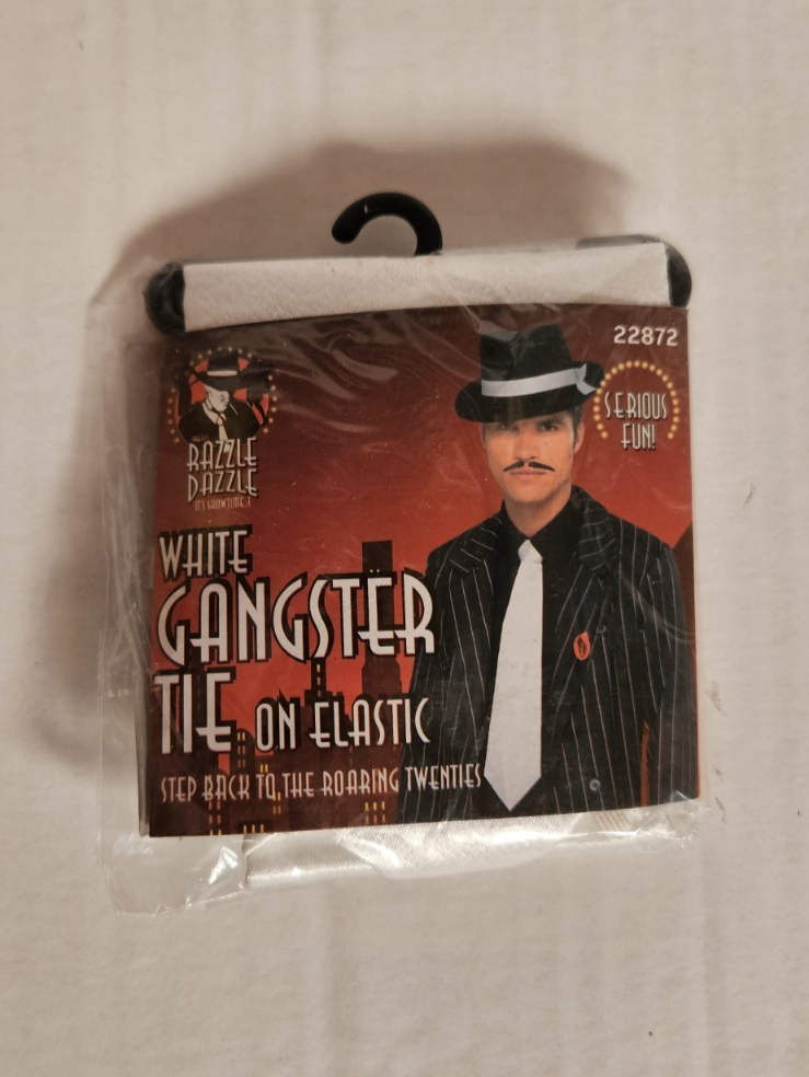 Smiffys White Gangster Tie on Elastic, White
